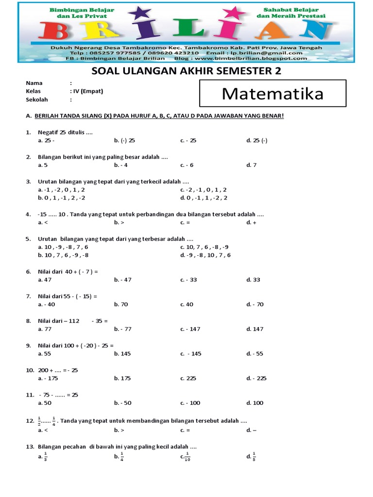 Soal UAS Matematika Kelas 4 Semester 2 | PDF