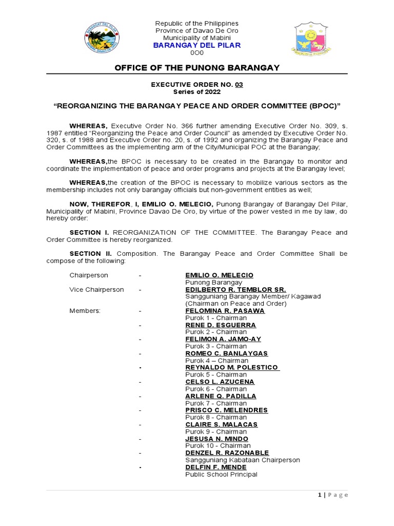 Reorganizing Barangay Peace Committee | PDF | Government | Justice