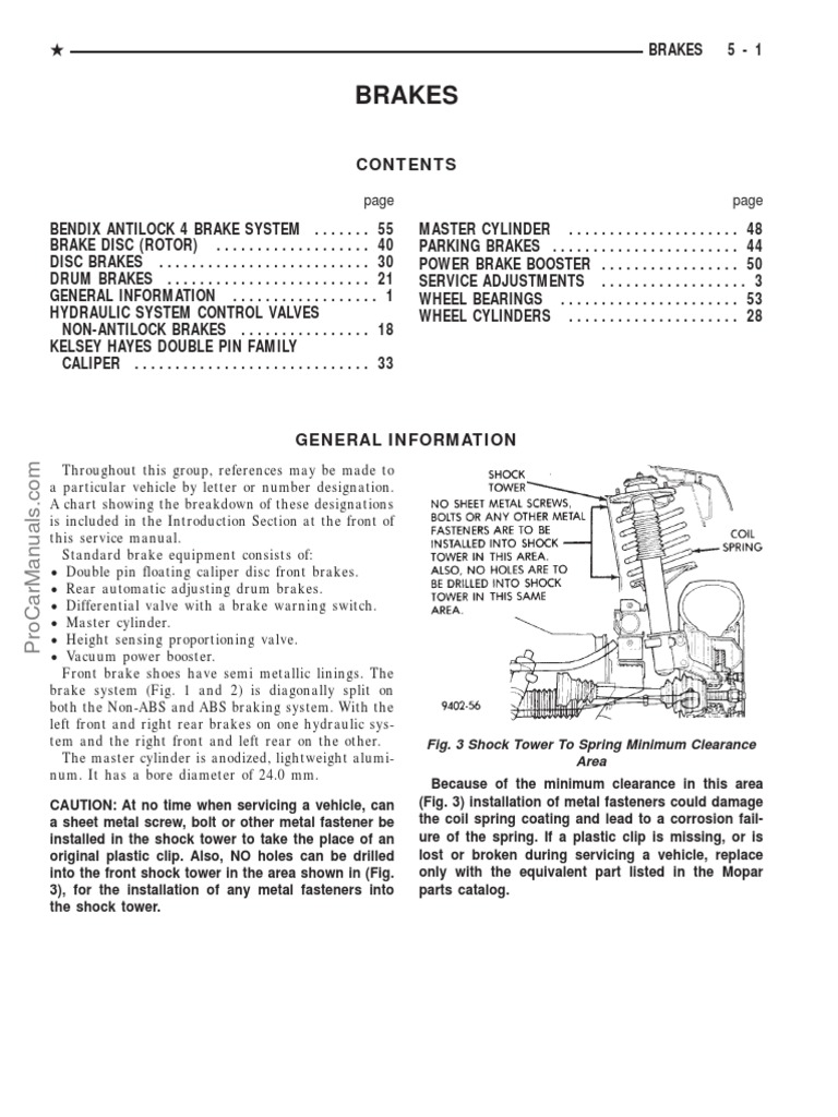 Chrysler AS Town Country Caravan Voyager 1994 Service Manual Brakes