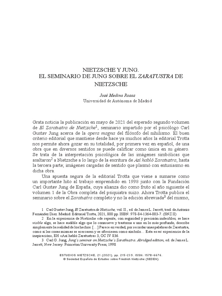 Nietzsche y Jung. El Seminario de Jung Sobre El Zaratustra de Nietzsche