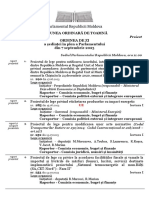 SESIUNEA ORDINARĂ DE TOAMNĂ Proiect ORDINEA DE ZI A Ședinței În Plen A Parlamentului Din 7 Septembrie 2023