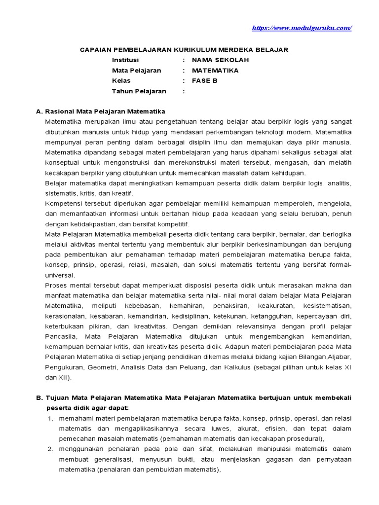 Capaian Pembelajaran Matematika Kelas 3 | PDF