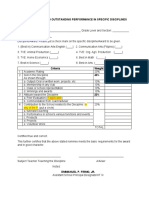 Rubrics For Giving Outstanding Performance in Specific Disciplines