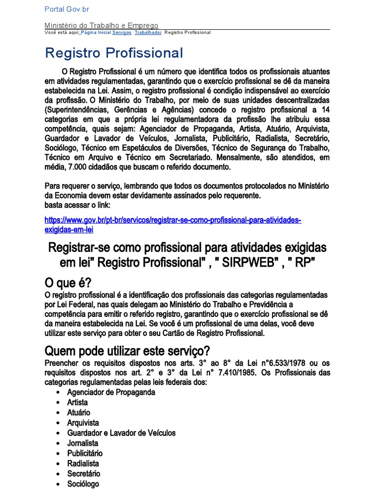 Registro Profissional: Guia Completo MTE | PDF | Acessibilidade ...
