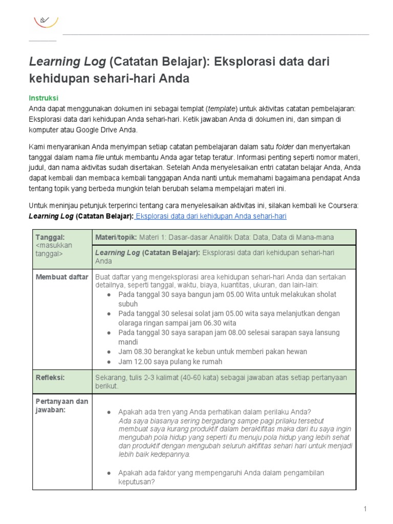 Learning Log Template | PDF