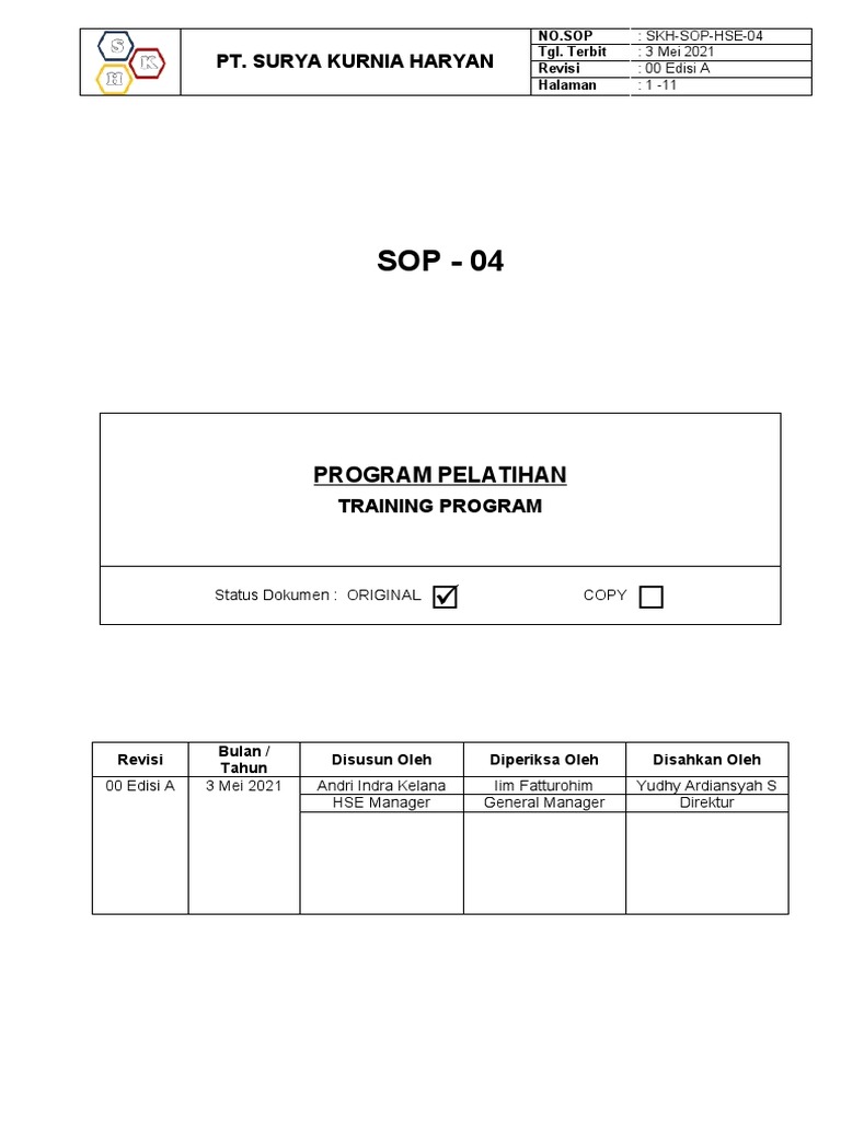 SOP Program Pelatihan Karyawan SKH | PDF | Bisnis
