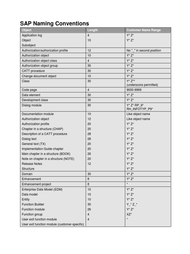 Sap Naming Conventions Computing Technology