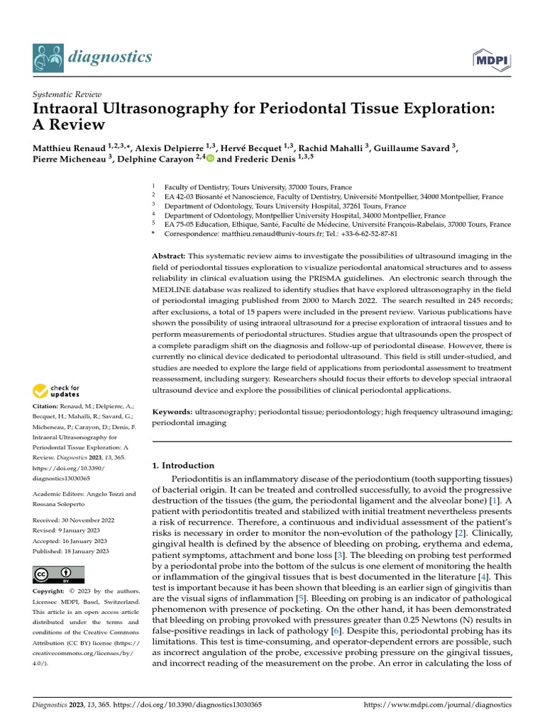 Intraoral Ultrasonography For Periodontal Tissue Exploration A Review