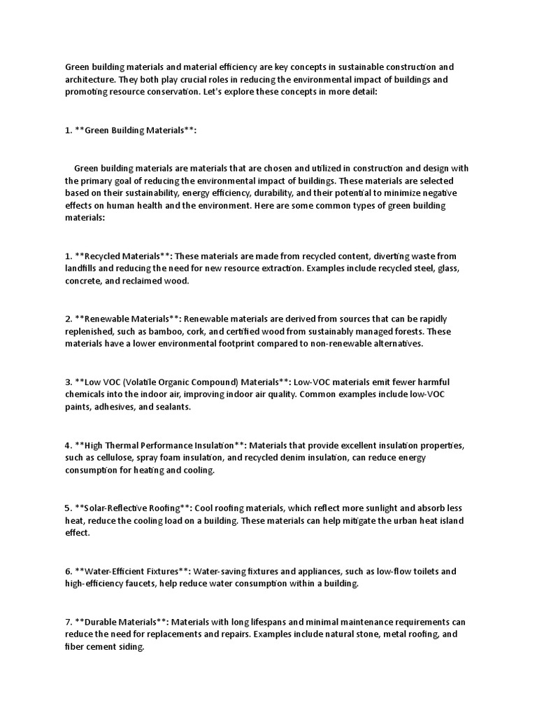 Green Building Materials & Efficiency | PDF | Green Building | Building ...