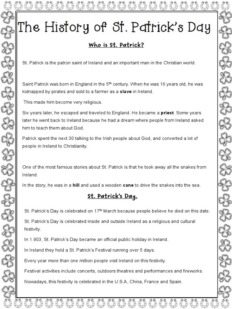 st patricks day reading comprehension
