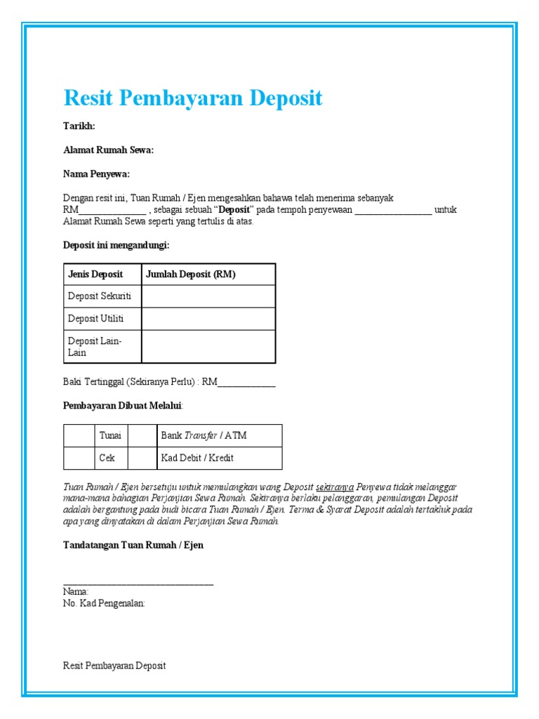 Resit Pembayaran Deposit Sewa Rumah | PDF