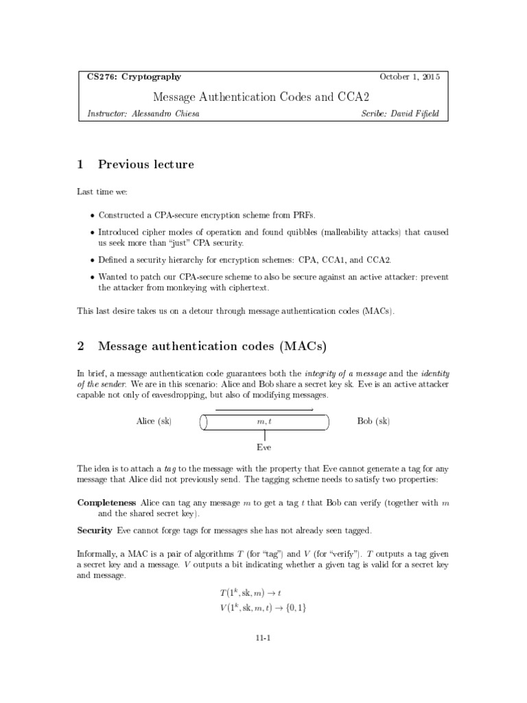 Message Authentication Codes Explained | PDF