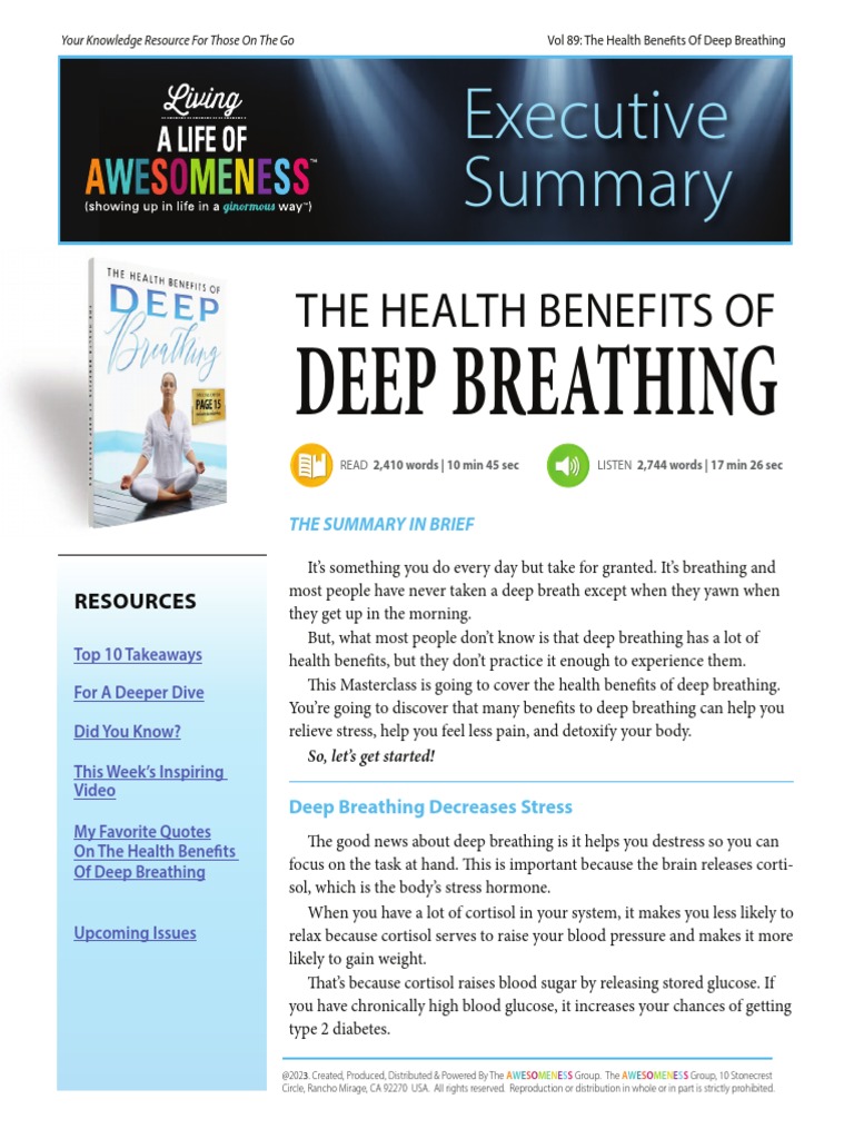 The Health Benefits of Deep Breathing | Download Free PDF | Breathing ...