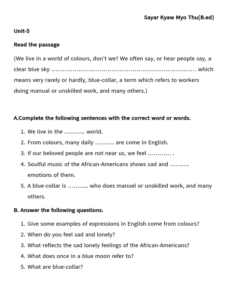 Grade 12 English Unit 5 Passage Analysis | PDF