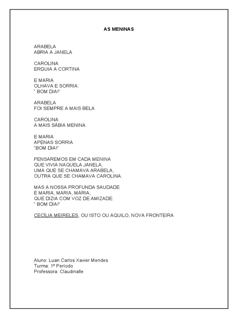 Poema "As Meninas" de Cecília Meireles | PDF