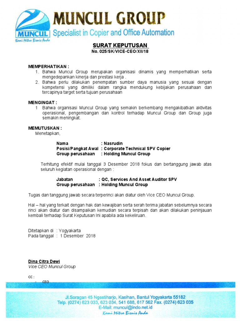 Penetapan Jabatan di Muncul Group | PDF