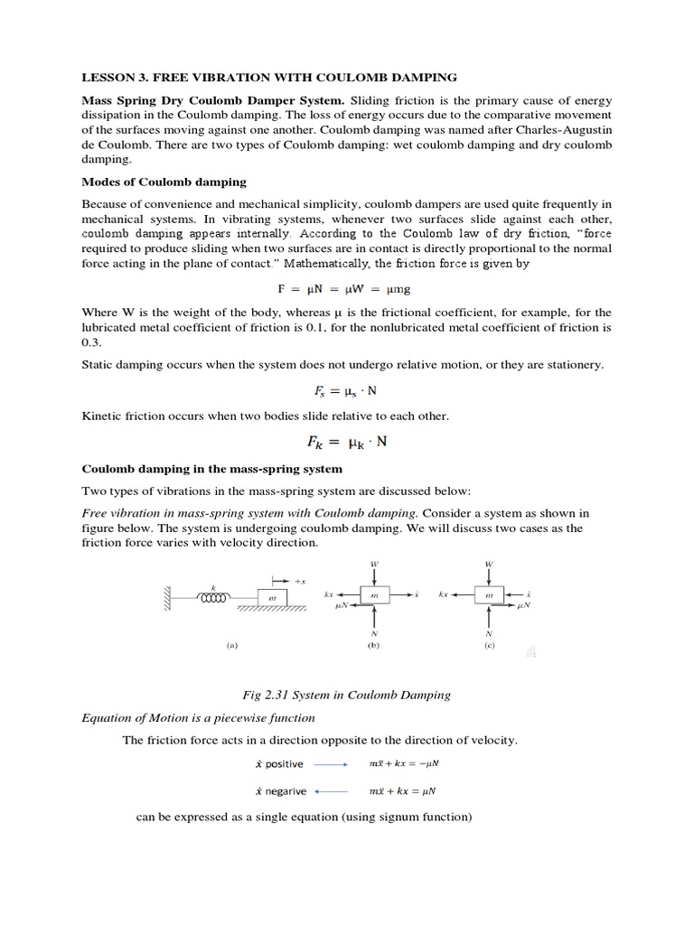 LESSON 3. Free Vibration With Coulomb Damping PDF Friction Damping