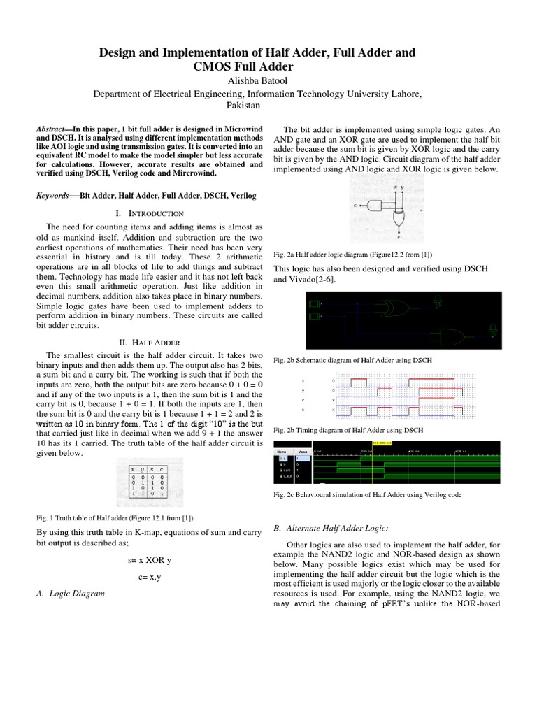 CMOS Half Adder and Full Adder Design | PDF | Logic Gate | Mosfet