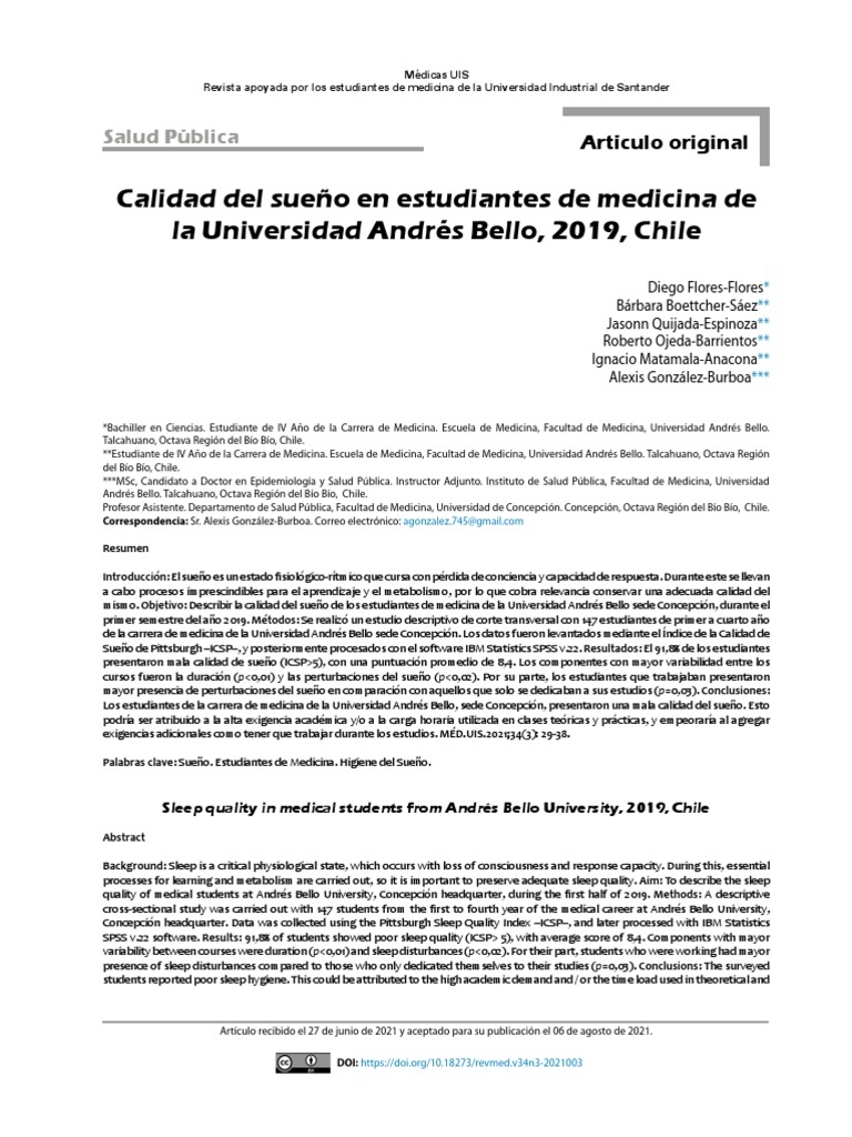 Calidad Del Sueño en Estudiantes de Medicina de La Universidad Andrés ...