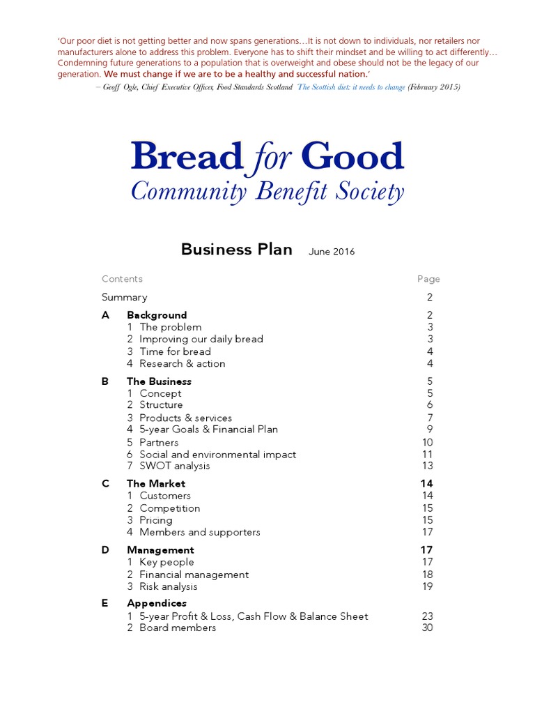 Bread For Good CBS Business Plan PDF Breads Wheat