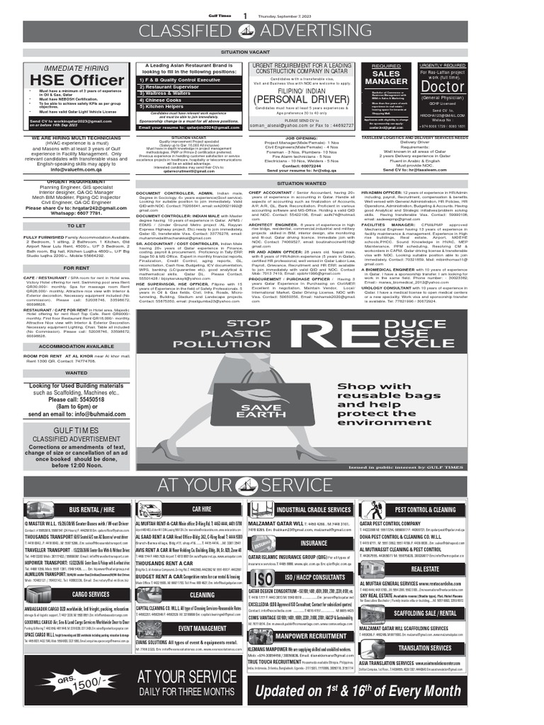 Job Vacancies Classified 20230907 1 PDF Car Rental Cargo