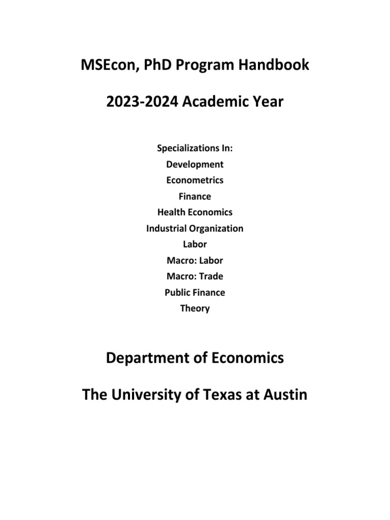 UT Austin Economics PhD Handbook 2023-24 | PDF | Thesis | Doctor Of ...