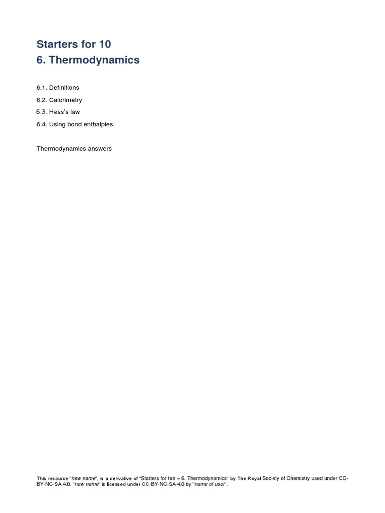 Thermodynamics Worksheet PDF Enthalpy Combustion