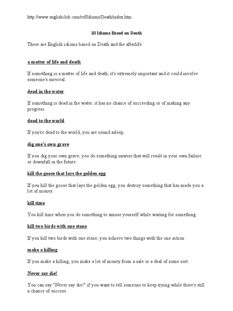 10 Idioms Based On Death | PDF