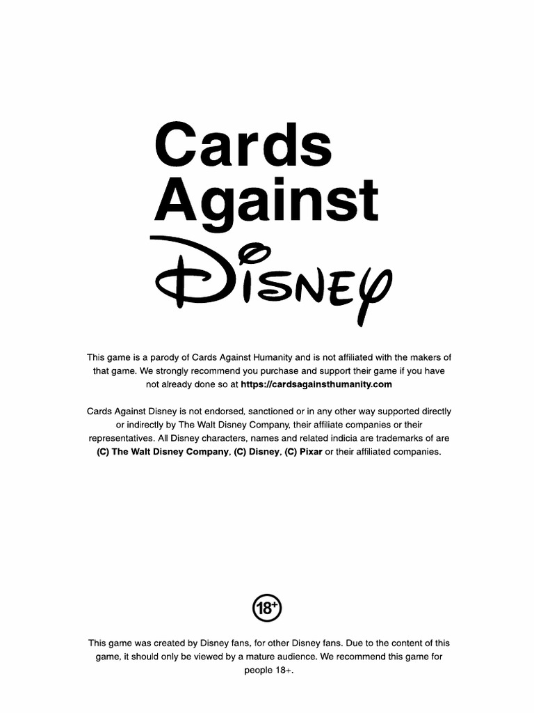 Cards Against Disney Rounded PDF The Walt Disney Company Walt
