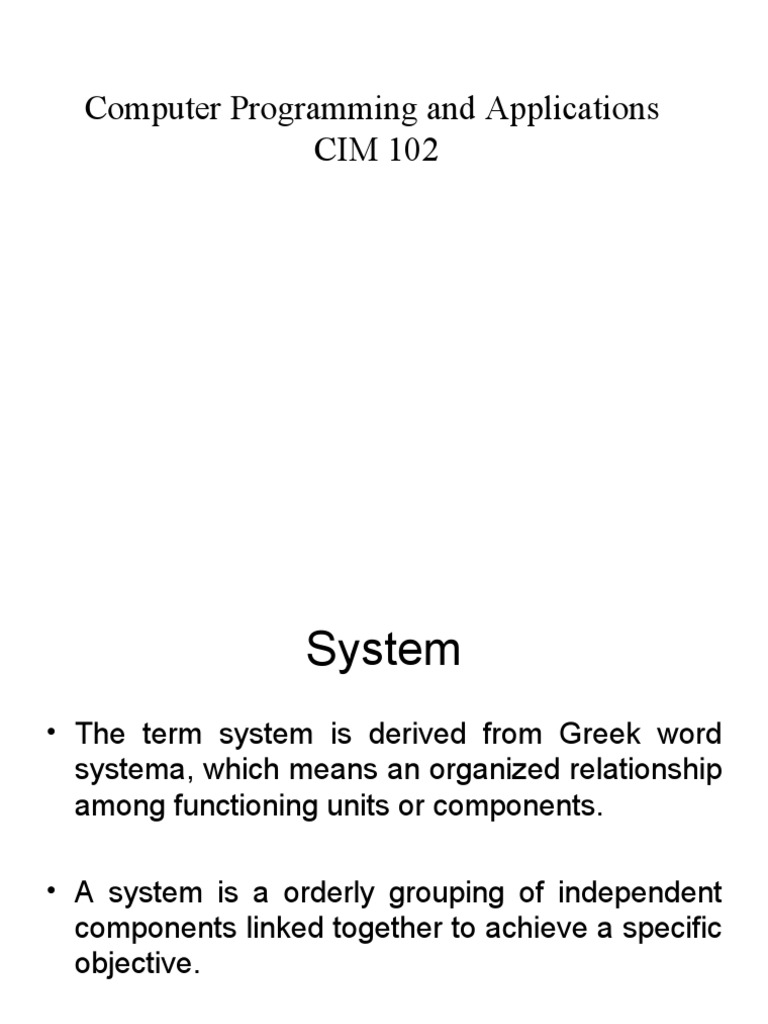 Computer Programming and Applications CIM 102 | PDF | System ...