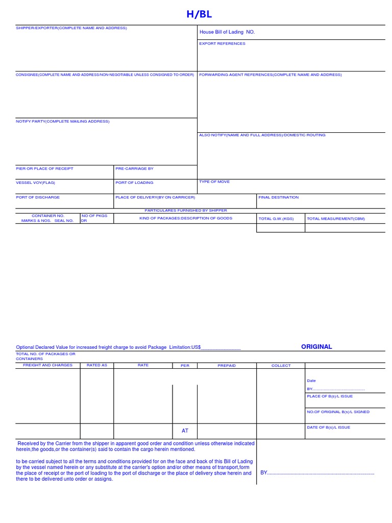 Documento de Transporte HBL | PDF | Cargo | Bill Of Lading