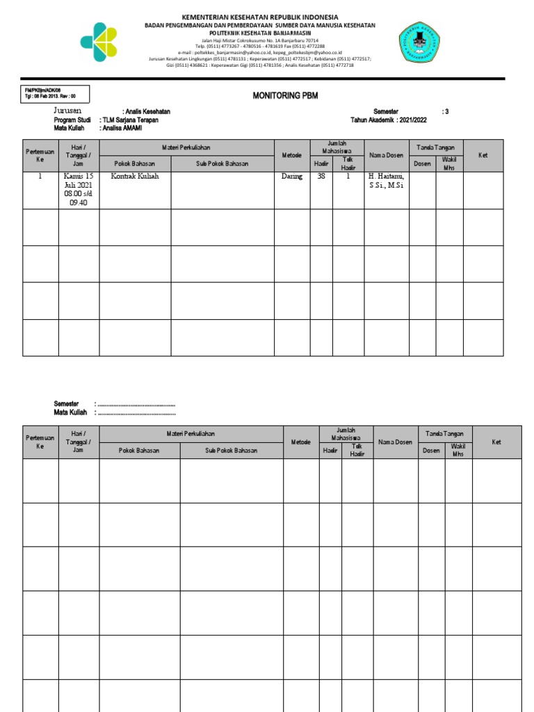 Form - Monitoring PBM 2122 | PDF