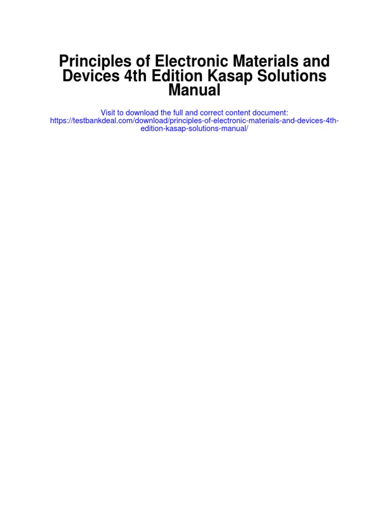Principles of Electronic Materials and Devices 4th Edition Kasap Solutions Manual PDF