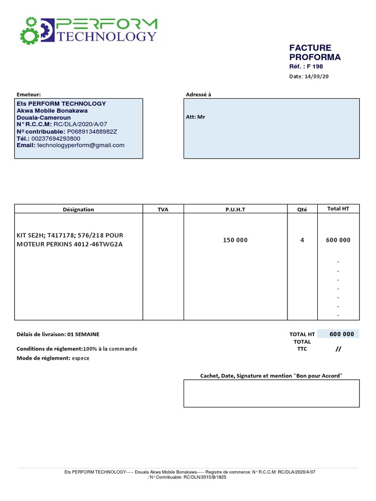 Facture Proforma et Bon pour Accord | PDF | Services (Économie ...