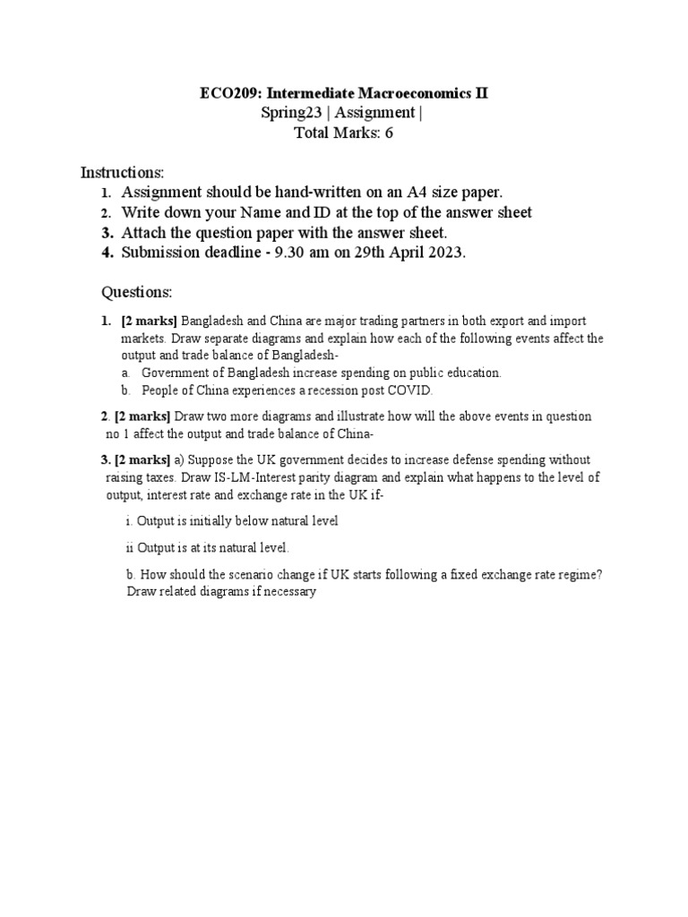 ECO209: Macroeconomic Assignment Spring 2023 | PDF