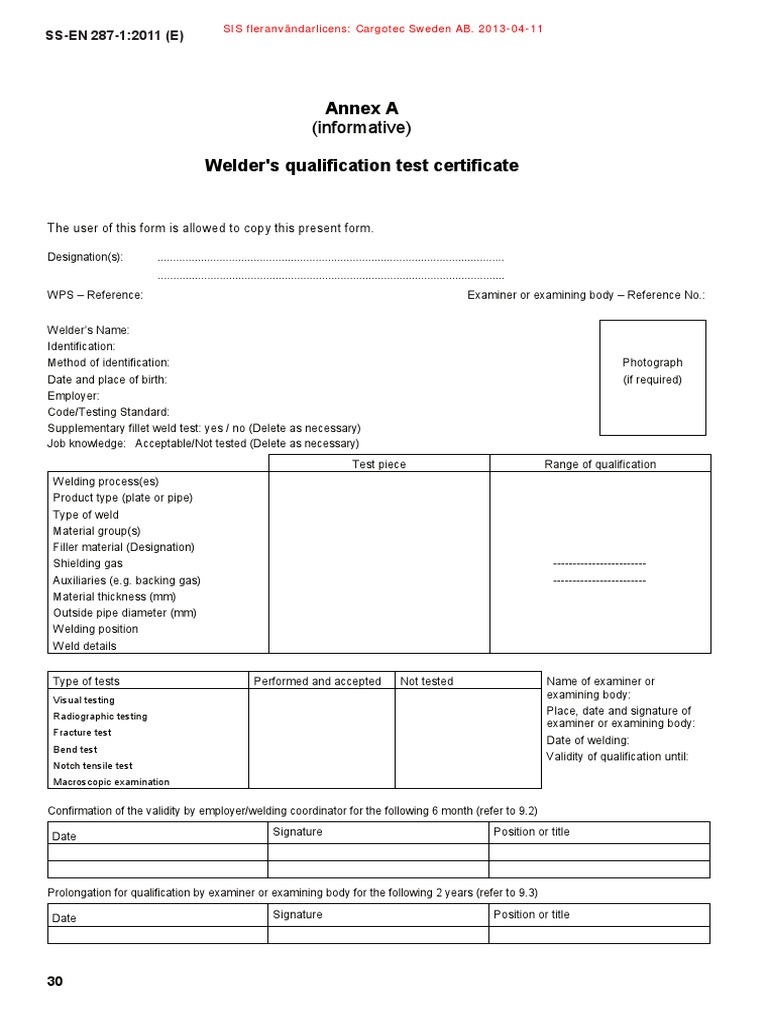 Welder Qualification Test Certificate Format | PDF | Welding | Construction