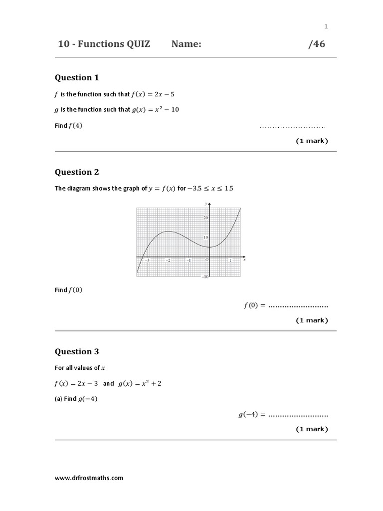 10 functions quiz qp pdf function mathematics mathematics