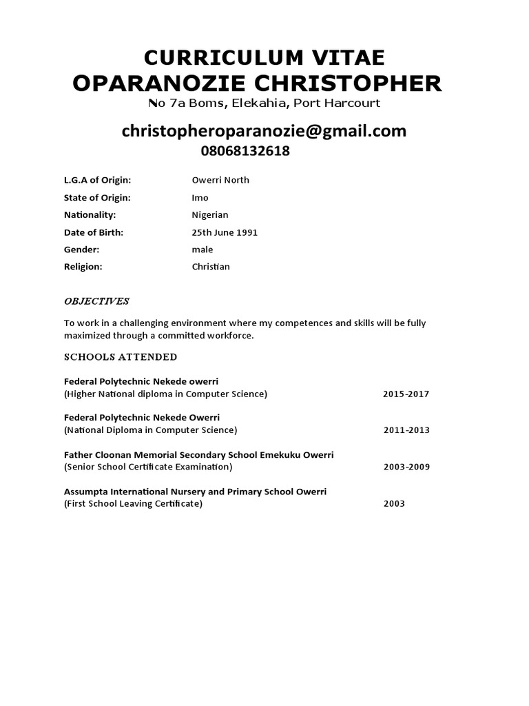 Nigerian Computer Science Graduate CV | PDF