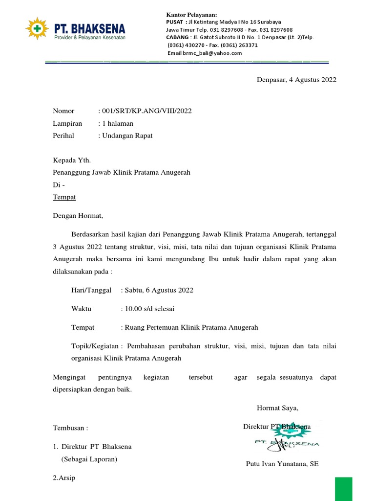 SURAT UNDANGAN RAPAT TTG PERUBAHAN VISI MISI DAN STRUKTUR ORGANISASI