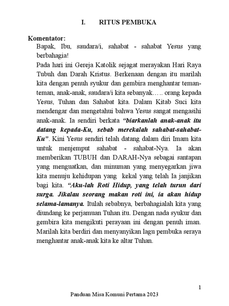 Teks Misa Tahun Baru 2026, Hari Ini Kamis 1 Januari