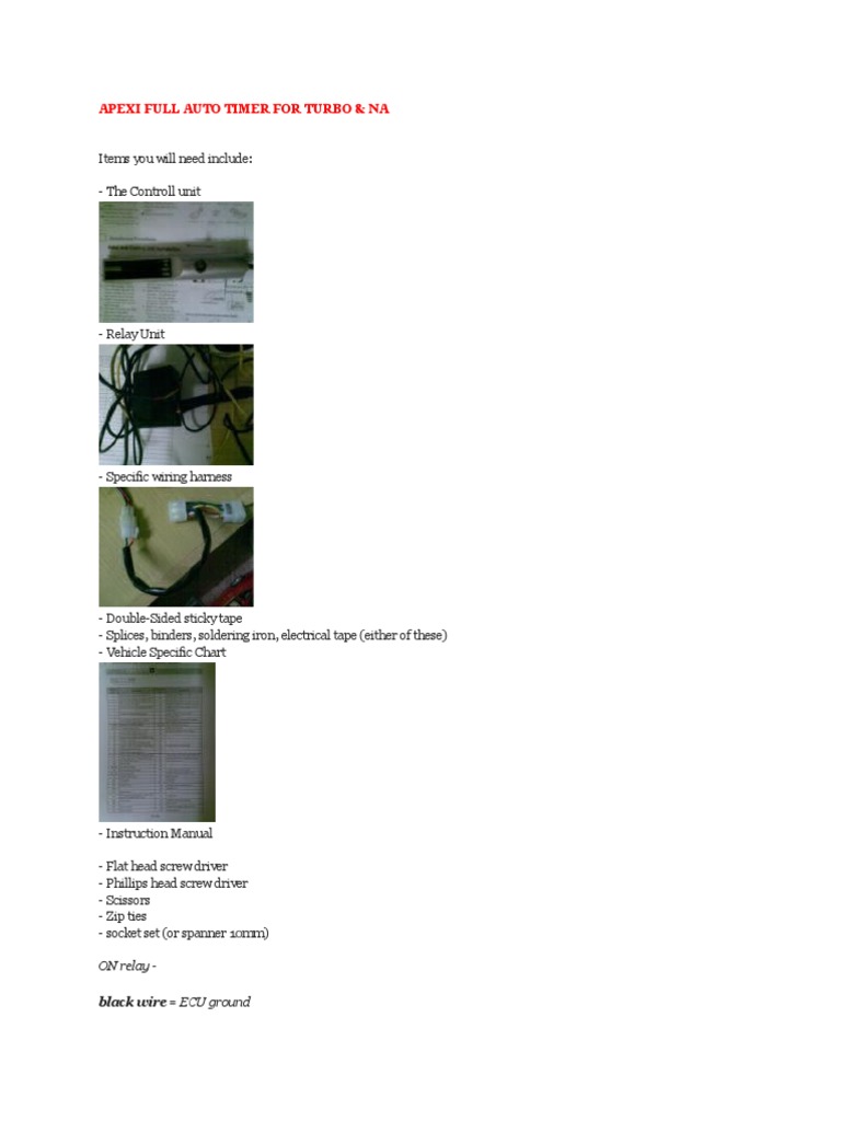 Apexi Turbo Timer Installation Guide | PDF | Electrical Connector | Screw