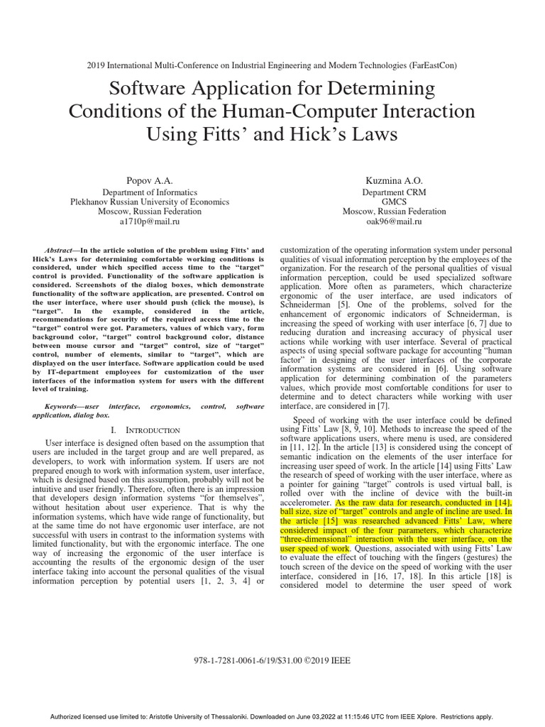 Software Application For Determining Conditions of The Human-Computer ...