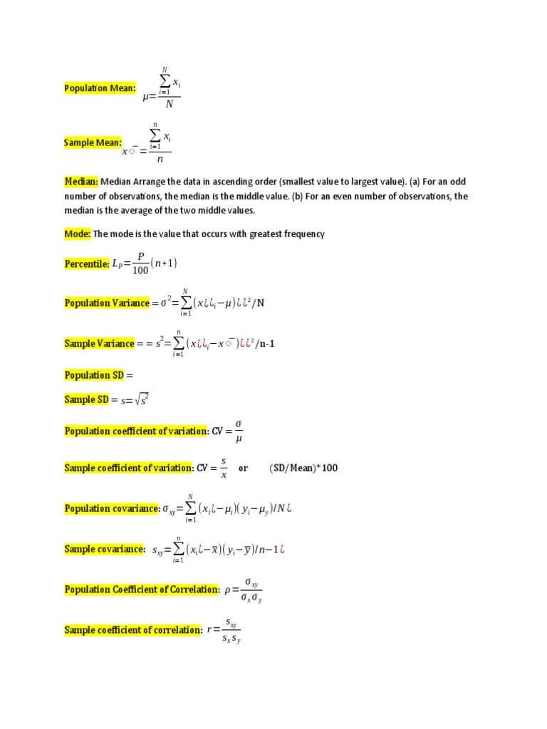 Equation Sheet | PDF | Variance | Probability Distribution