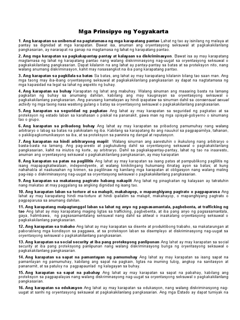 Mga Prinsipyo NG YogyakartaSTUDENT NOTES | PDF