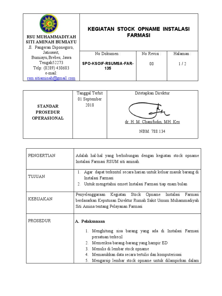 Prosedur Stock Opname Farmasi RSU | PDF