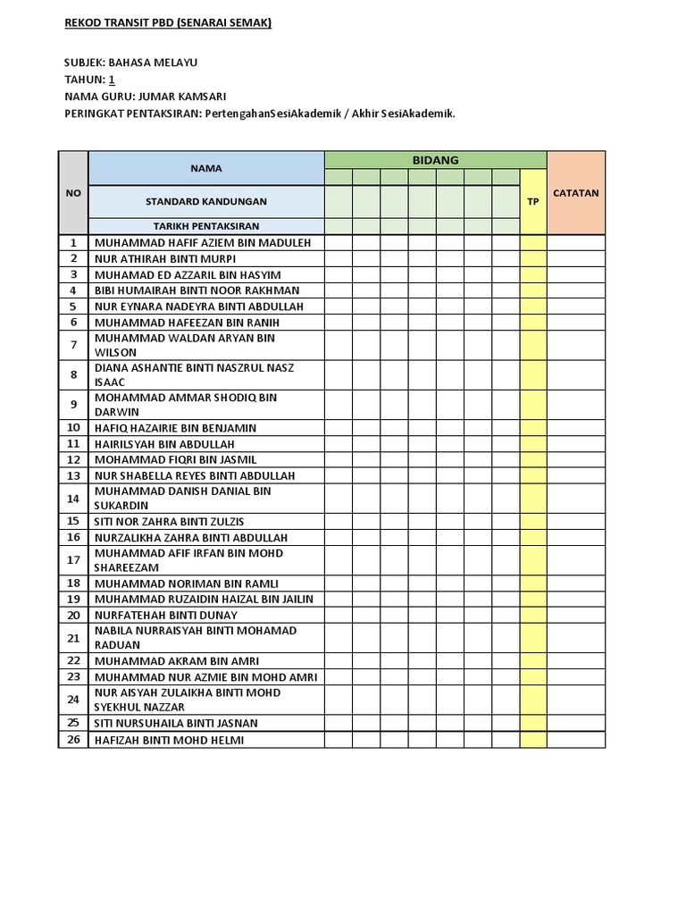 Rekod Transit PBD Bahasa Melayu | PDF