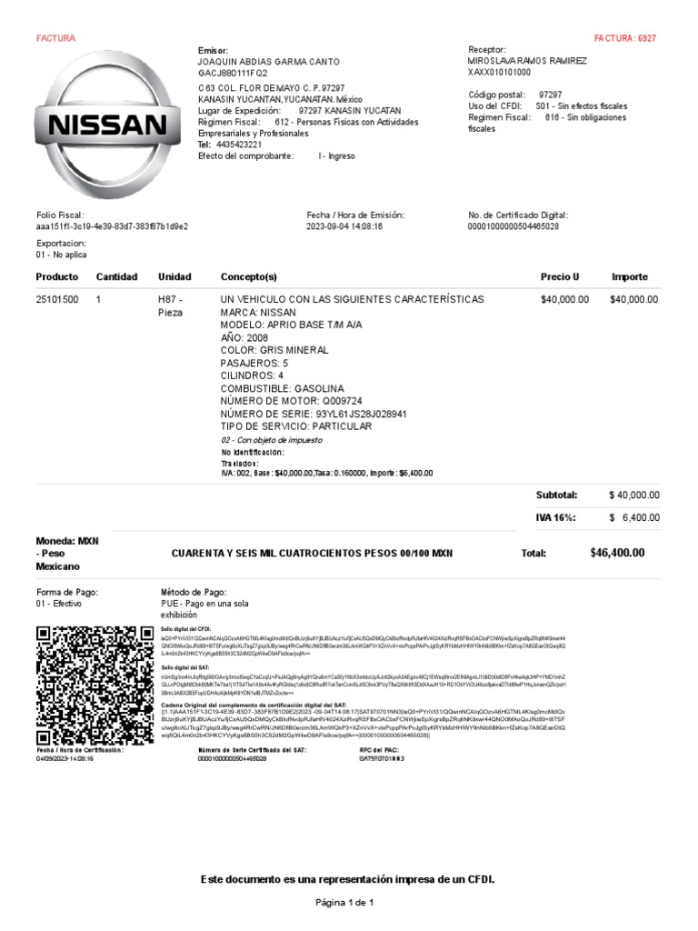 Factura nissan 2023 pdf factura