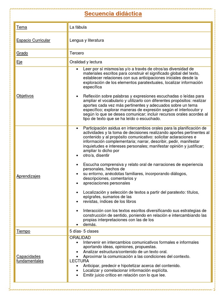 Secuencia Didactica de Lengua | PDF | Fábula