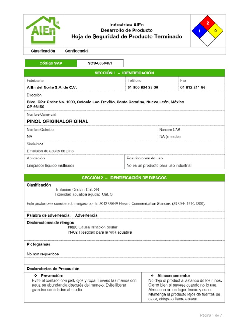 PARTIDA 2.17 Hoja de Seguridad Pinol | PDF
