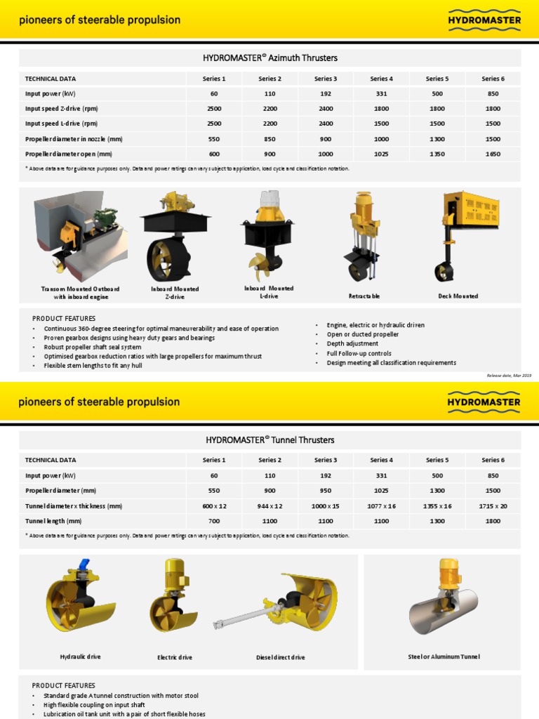 HYDROMASTER Data Sheet Azimuth & Tunnel Thrusters Mar19 | PDF | Marine ...